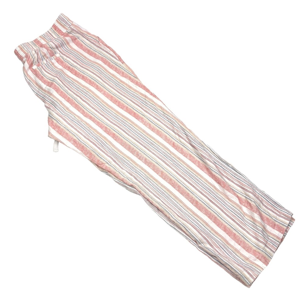 Cato Stripe Linen Blend Wide Leg Pants Womens Sz LP White Pink Pull On Drawstrng - Picture 10 of 15